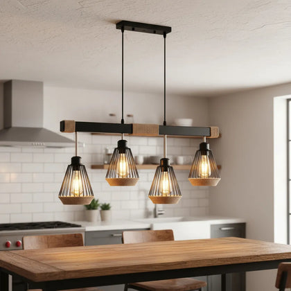 Lampara Colgante Cáñamo Porta Ampolleta E27*4 Negro/marrón Negro/marrón