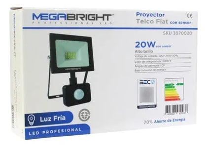 Proyector Led 20w 6000k Telco Flat C/sensor Megabright Negro Blanco Frío