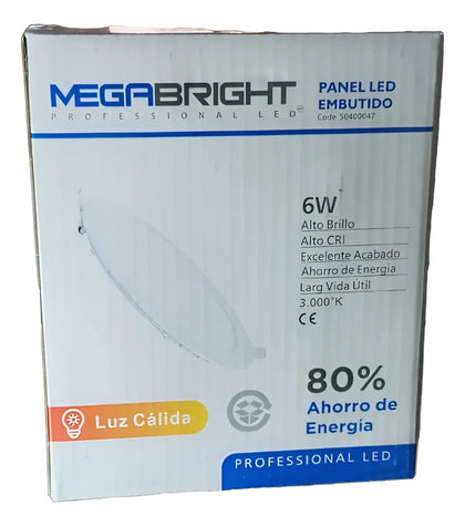 Panel Led Foco Plafón Embutido Redondo 6w Megabright Luz Calida
