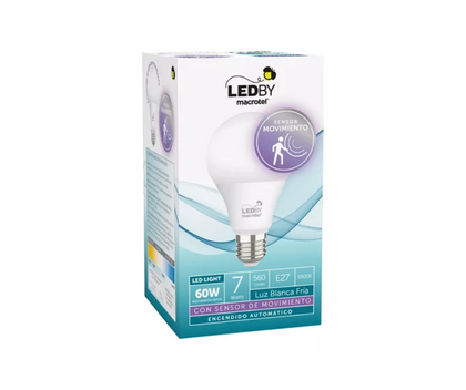 Ampolleta Led A60 C/sensor Movimiento 7w Macrotel Lb-a60ms3 Luz Blanco Frío