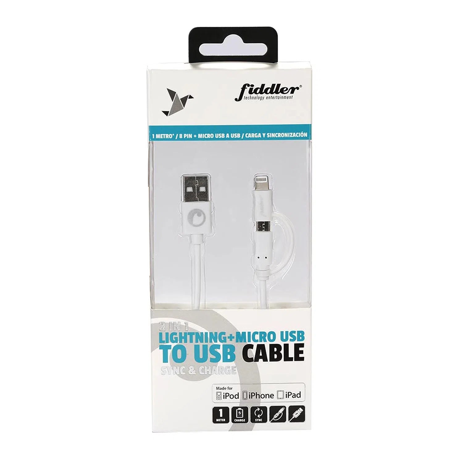 Cable de Carga USB a MicroUsb y Lightning Fiddler 2 en 1
